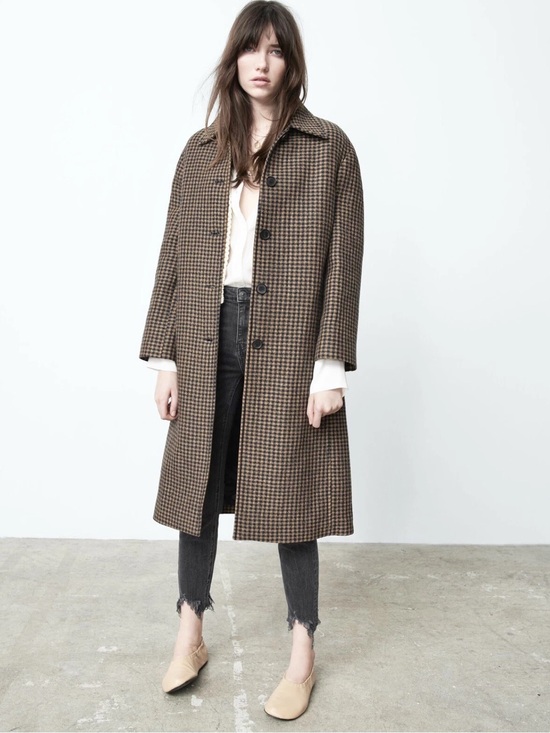 Zara Jackets & Blazers - Zara Houndstooth Long Button Up Coat - Brown XS